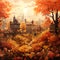 Fall House at autumn beautiful landscape Generative AI technology