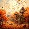 Fall House at autumn beautiful landscape Generative AI technology