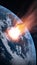 Fall huge asteroid to earth, big explosion. Armageddon, end of the world. Destruction of planet earth by huge asteroid. 3d render