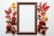 Fall inspired vertical frame mockup chokeberry, rowan berries, dogrose on white