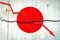 Fall of the Japan Economy. Recession graph with a red arrow on the Japan flag. Economic decline. Decline in the economy of stock
