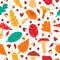 Fall leaves seamless pattern. Hand drawn forest autumn berries, acorns and mushrooms, cozy doodle botanical vector