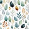 Fall leaves watercolor pattern on white background, seamless autumn, childish style, AI generated