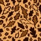 Fall Leopard or jaguar seamless pattern made of oak leaves. Trendy animal print with autumn colors. Vector background