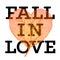 Fall in love - autumn sale poster with leaf heart shape and simple text on white background