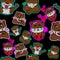 Fall in love otter, be enamored funny animals, be taken beaver pet cute pattern many expression with black background