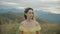 Fall on Max Patch Mountain Appalachian Mountains, Tennessee & North Carolina, portrait of young woman in yellow dress