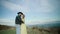 Fall on Max Patch Mountain Appalachian Mountains, Tennessee & North Carolina, young couple, woman in yellow dress