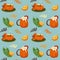 Fall pattern with pumpkin juce, oranges and rosemary. Cute autumn seamless background. Thanksgiving pumpking pattern