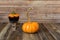 Fall pumpkin muffin with decorative gourd