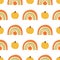 Fall rainbow with pumpkin pattern Cute autumn seamless background for fall season. Baby rainbow. Thanksgiving time