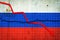 Fall of the Russia Economy. Recession graph with a red arrow on the Russia flag. Economic decline. Decline in the