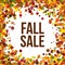 Fall Sale promo label. Autumnal confetti template for banner, poster, certificate. Vector illustration EPS10