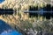 Fall scenery of lake Braies. Lago di Braies at Alps background in South Tyrol in Italy