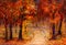 Fall season nature background. Hand Painted Impressionist, outdoor landscape