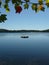 Fall: serene lake with diving platform