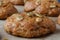 Fall snickerdoodle cookies with pumpkin and cinnamon overhead shot