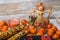 Fall table setting close up with scarecrow