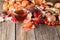 Fall tea on rustic wooden background