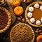 Fall traditional pies pumpkin, pecan and apple crumble