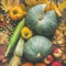 Fall vegetables assortment over wooden table background, square crop