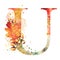 Fall Watercolor Letter U. Watercolor Autumn Alphabet.