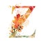 Fall Watercolor Letter Z. Watercolor Autumn Alphabet.