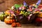 Fall wicker basket table centerpiece with squash