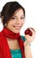 Fall woman eating red apple