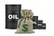 The fall in world oil prices.Grfik falls in the form of barrels of oil.Dollar, the symbol of the currency is applied to a filled