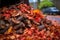 fallen autumn leaves on firewood pile