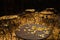 Fallen leaves on wooden table in cafe