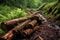 fallen logs with visible beetle infestation