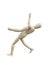 Falling accident concept. Wooden puppet act like slip down the floor on white background.