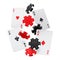 Falling aces and casino chips with isolated on white background. Playing cards, red and black money chips fly. The