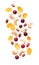 Falling berries with nuts and corn flax isolated