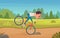 Falling from bike. Boy on street road accident on bike kids in dangerous shocked exact vector cartoon background in