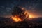 Falling burning asteroid scene, great life extinction moment on the planet, grand event, generated ai