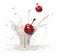 falling cherry in milk splash, yogurt or juice packaging mockup, ai generative