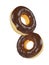 Falling chocolate frosted donuts. 3D Illustration.