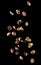 Falling coffee beans on the black background