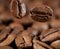 Falling coffee beans macro