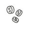 Falling coins icon . Outline money. Line cash symbol.