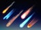Falling comets. Astronomy collection space bodies stars meteorites cosmic glowing universe vector items realistic