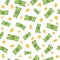 Falling dollars. Flying dollar banknotes, gold coins seamless pattern, cash confetti. Banking, investment and financial