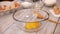 Falling egg yolks slow motion, prepare homemade food in the kitchen