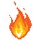 Falling fireball pixel icon. Burning fire with glowing yellow core red flame after powerful explosion.