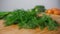 Falling Fresh Fennel On Wooden Cutting Board