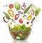 Falling fresh vegetables. Healthy salad