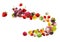 Falling fruits on white background